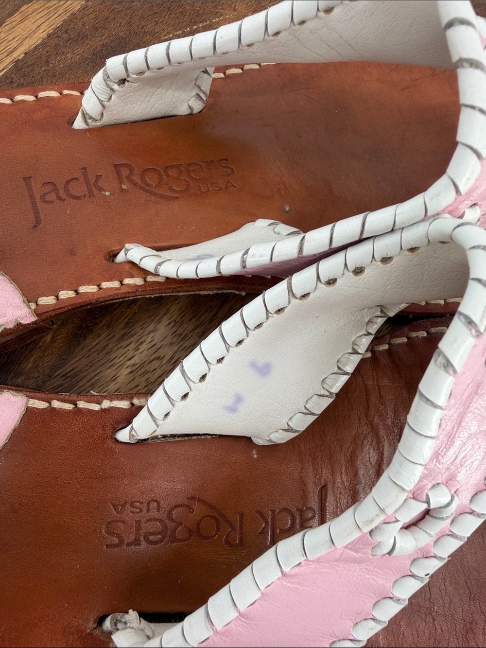 Jack Rogers Pink White Leather Navajo Flat Sandals Size 9 Preppy Resort - Picture 4 of 5